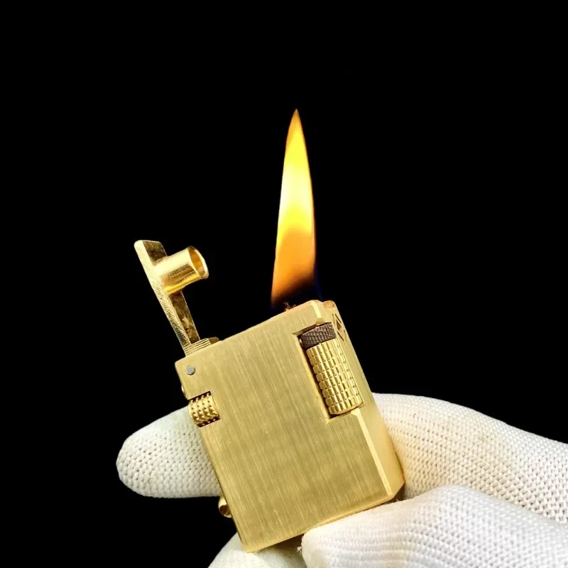 

Trench Brass Dragon Flame Arm Lift Oil Lighter Mini Small Square Portable with Personalized Men's Gift Smoking Accessories