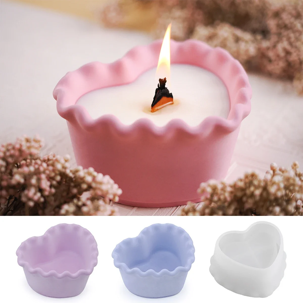 

Heart Shape Candle Jar Silicone Mold DIY Cute Lace Succulent Flowerpot Creative Jewelry Storage Box Concrete Resin Plaster Mould