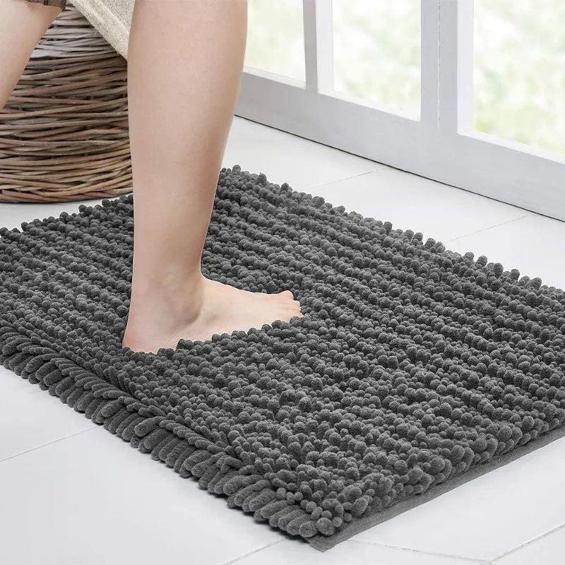 Large Bathroom Rug Non Slip Bath Mat (72x24 Inch Grey) Water Absorbent Super Soft Shaggy Chenille Machine Washable Dry