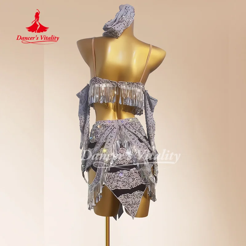 Latin Dance Performance Set Customized High-end Sequin Tassel Top+Sexy Short Skirt 2pcs Tango Chacha Samba Competition Outfit