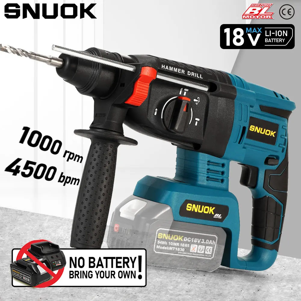 Bor Palu Putar Tanpa Kabel SNUOK Bare Machine Brushless Rotary Hammer, Perkakas Listrik Rumah Tangga, Bor Impak Genggam untuk Baterai Lithium Makita 18V