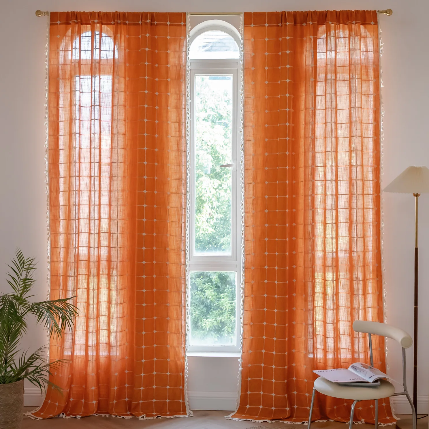 Checkered Cotton Linen Fabric Curtains for Living Room Home Decor Window Treatment