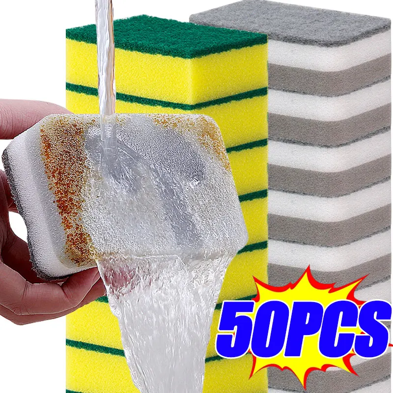 5/50PCS Magic Cleaning Sponges Reusable Pan Pot Dishwashing Scouring Pads Household Kitchen Sponge Wipes Brush Clean Tools