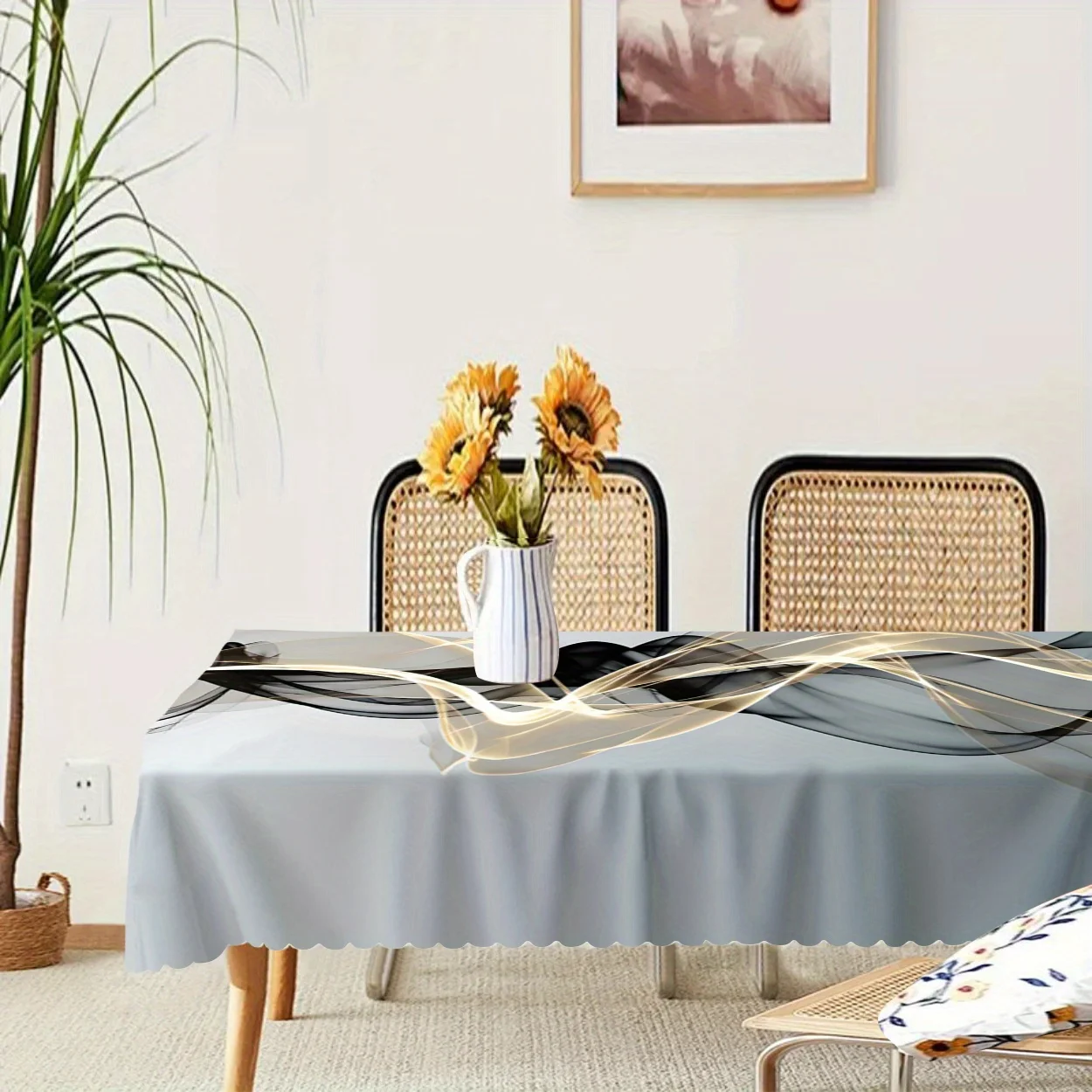 One piece of European-style abstract modern checkered tablecloth - made of crease-resistant polyester material.PMJ