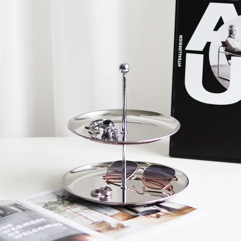 

Nordic Multilayer Stainless Steel Shelf Snack Fruit Plate Desktop Key Storage Tray Restaurant Tray Livingroom Display Rack Decor