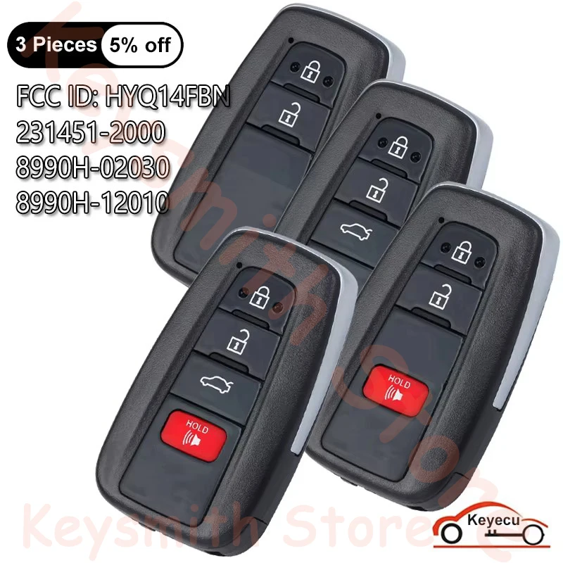 KEYECU 312MHz 314.3MHz 433MHz for Toyota Corolla 2018 2019 2020 2021 2022 2023 Auto Smart Remote Key Fob HYQ14FBN 231451-2000