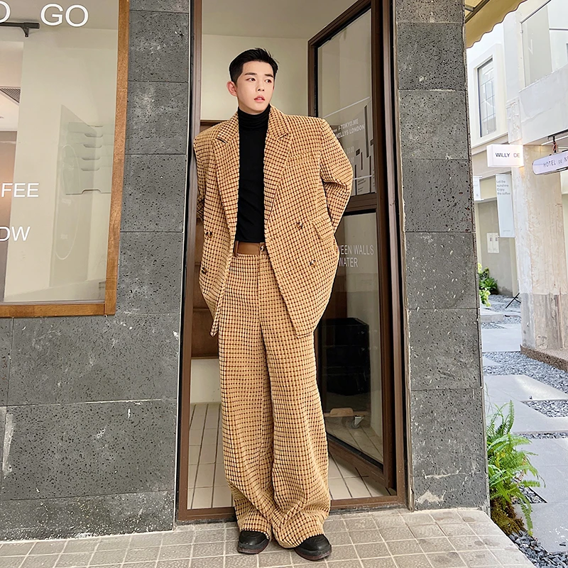 Autumn Winter Suits Men Corduroy Loose Casual Streetwear Vintage Fashion Suit Jacket Pant Man Oversize Blazer Coat Trouser Sets