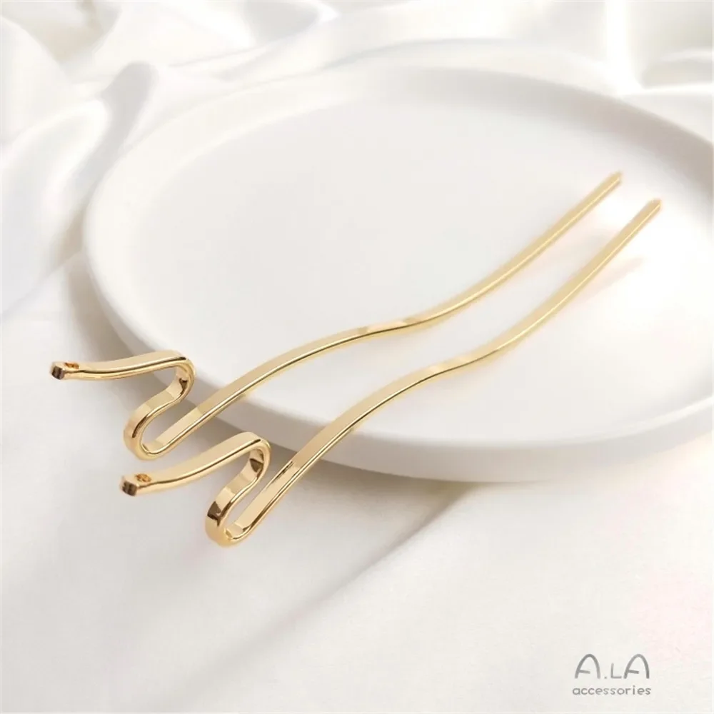 14K Gold Plating Hairpin body U - shaped hair fork double straight rod material DIY handmade ancient style headwear accessories