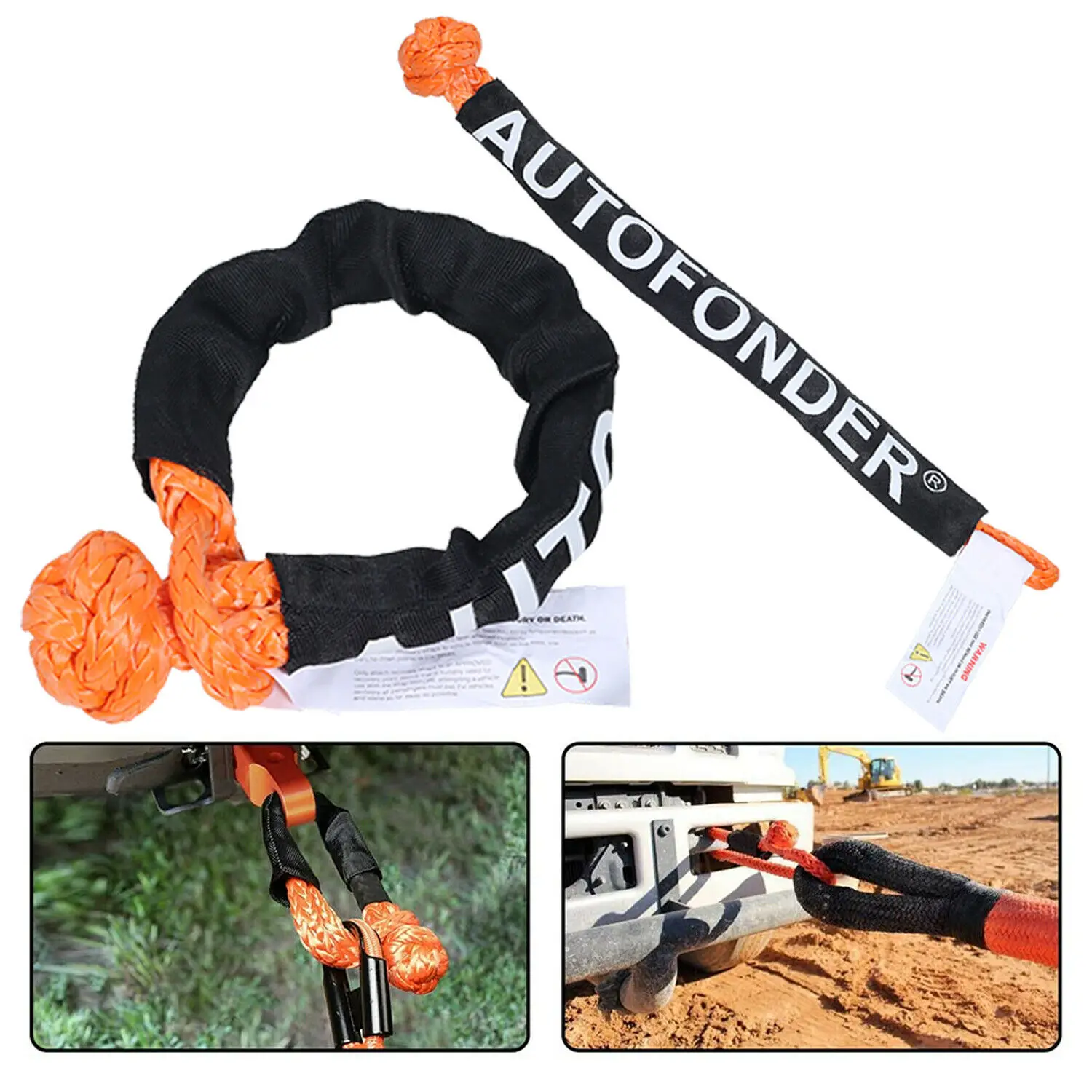 

2X Orange Synthetic Soft Shackle 60cm UHMWPE Rope Shackle 18T 4WD recovery Gear