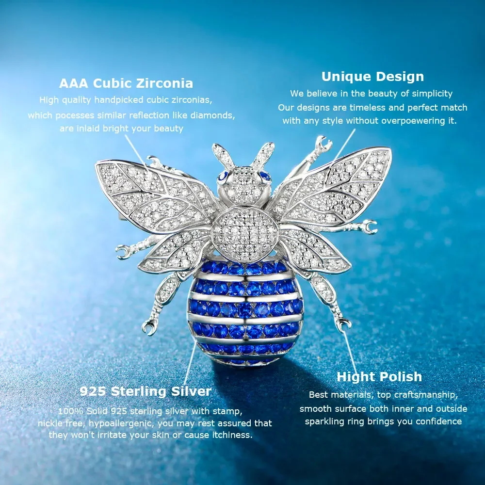 TKJ Insect Series Brooch Women Delicate Bee Brooches Zircon Blue Spinel Rubby Pin Brooch Elegant Fine Jewelry Gifts for Women