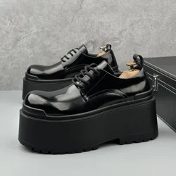 Qvah Owens Men Derby Shoes Height Increase Leather Luxury Trainers Lace Up High Street Autumn Black Sneakers