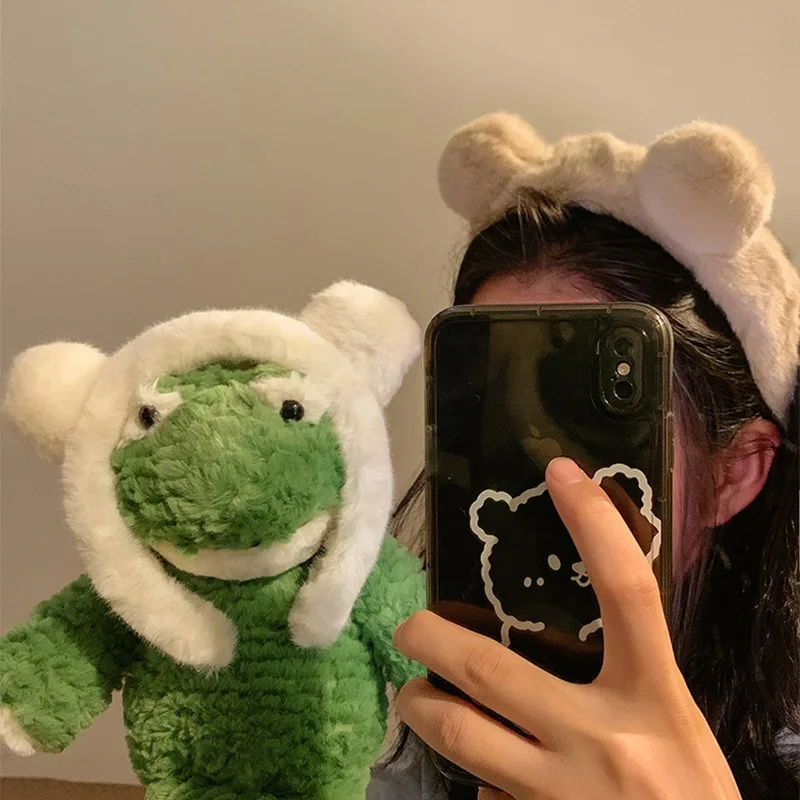 Plush Headband Cute Bear Ear Hariy Headhoop Women Spa Face Wash Anti -sliding Hair Holder Girls Cartoon Head Hoop Hairband Hoops