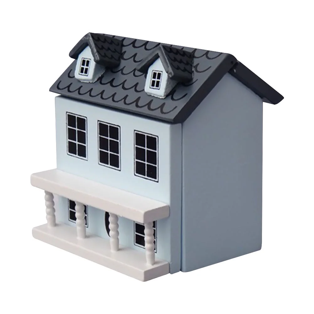 Villa Small House Mini Miniature Decorate Ornament Tiny Wood Painted Model Child Kits