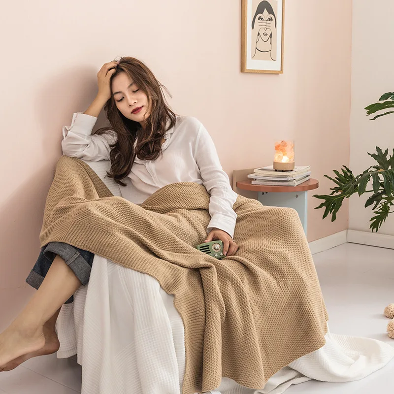 Summer Light Cotton Knitted Blanket Leisure Air Conditioning Blanket Single-Layer Lunch Plane Simple Solid Color Blankets