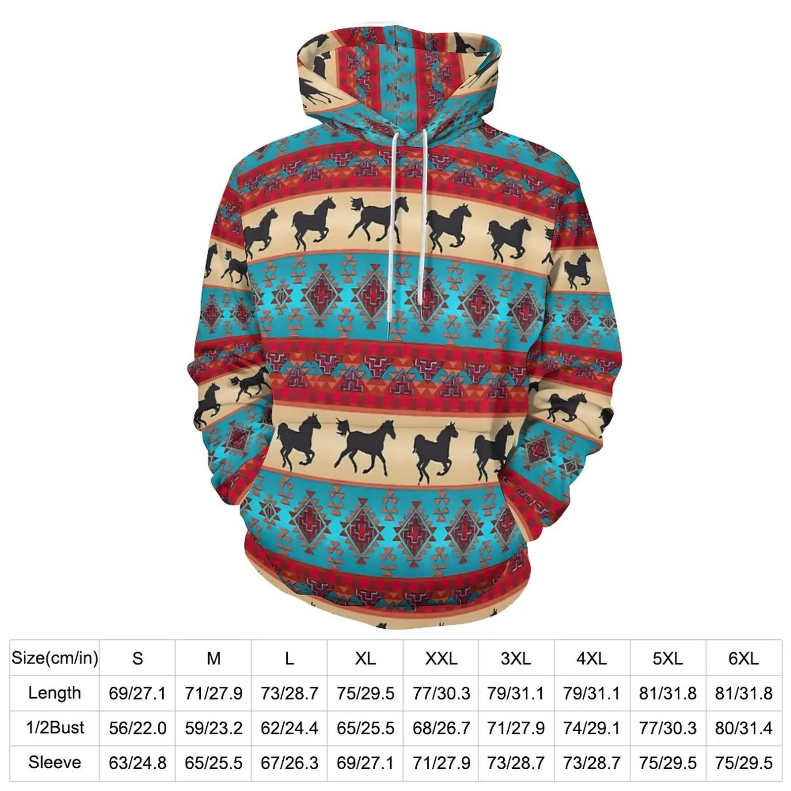 Tribal Horse Casual Hoodies Vintage Print Kawaii Custom Loose Hoodie Spring Long Sleeve Street Fashion Oversized Tops