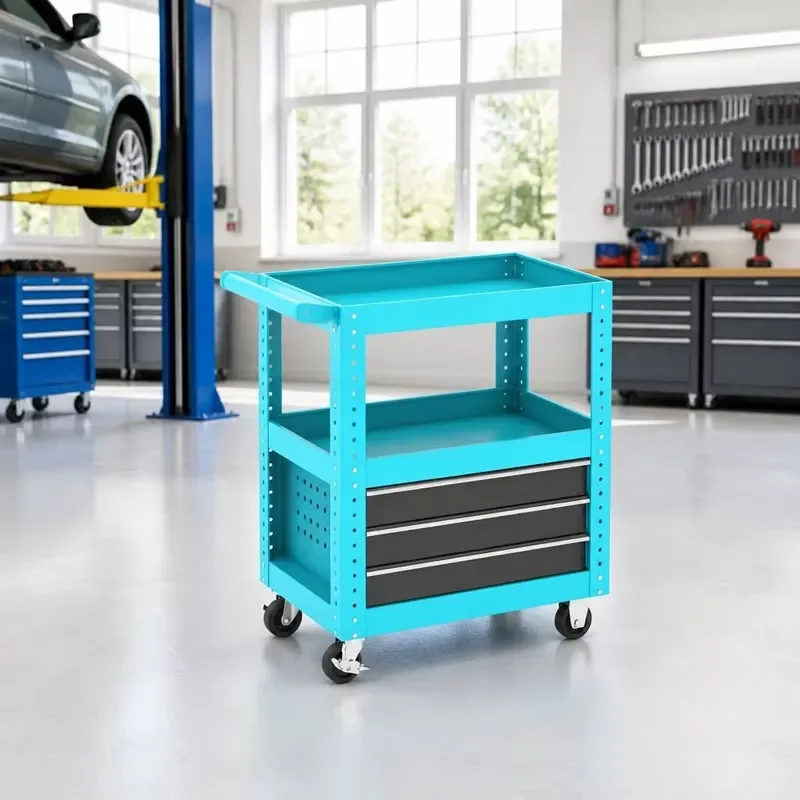 Heavy Duty Industrial Steel Rolling Tool Cart Multi Layer Garage Storage Rack for Workshop Maintenance Service Organization
