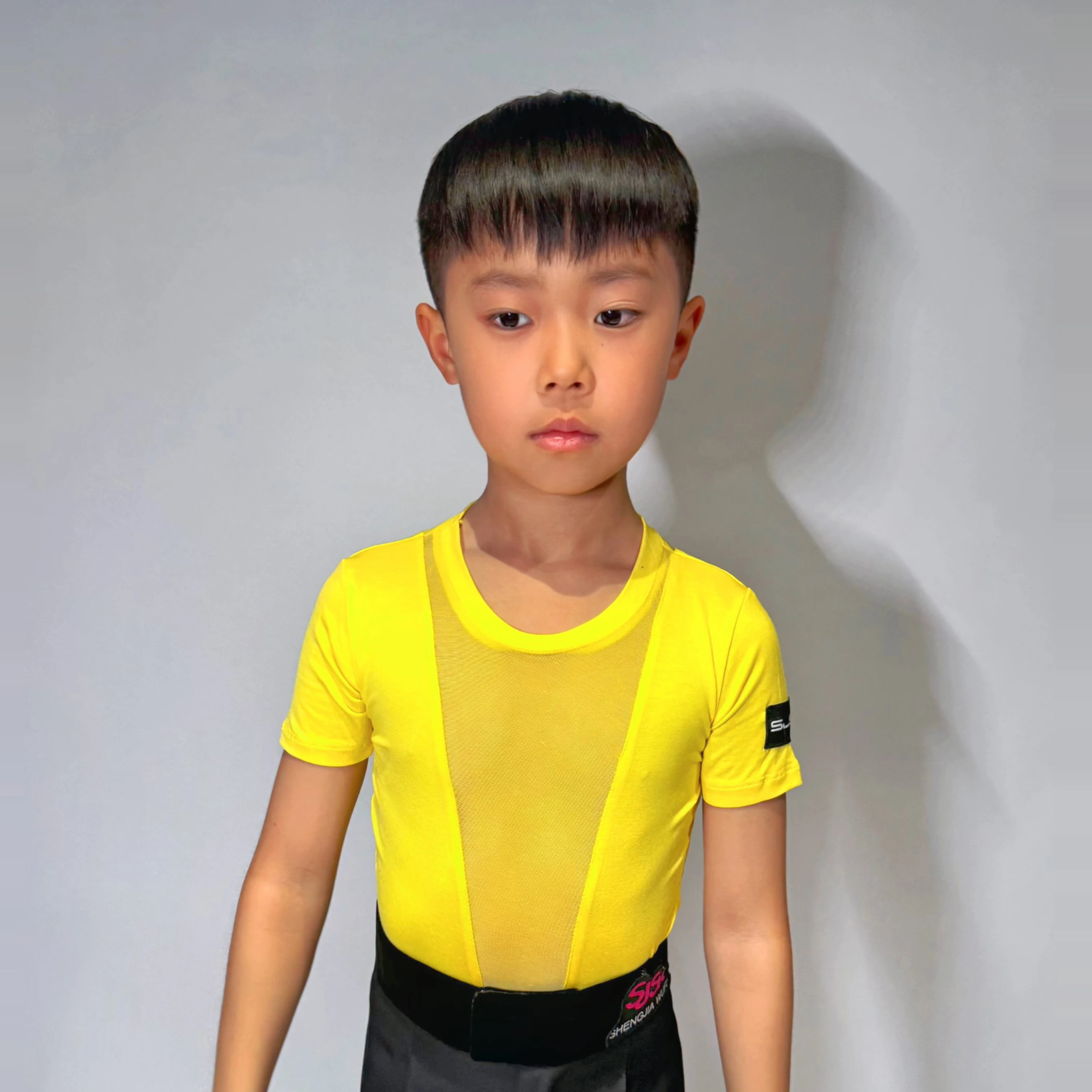 Boys Latin Dance Tops Mesh Patchwork Short Sleeve Shirts Chacha Rumba Tango Dance Children Latin Dance Performance Wear DN20277