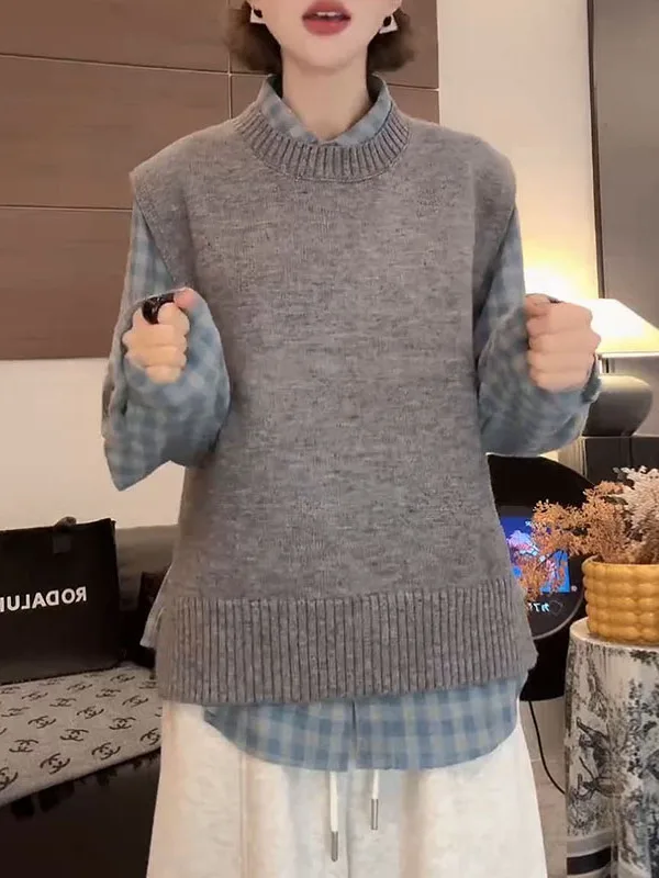 فضفاض محبوك تانك القمم شتاء جديد Sle الفني تنوعا جولة Ne Svel الأعلى للنساء تخفيف Sle الإنتاج الصيني