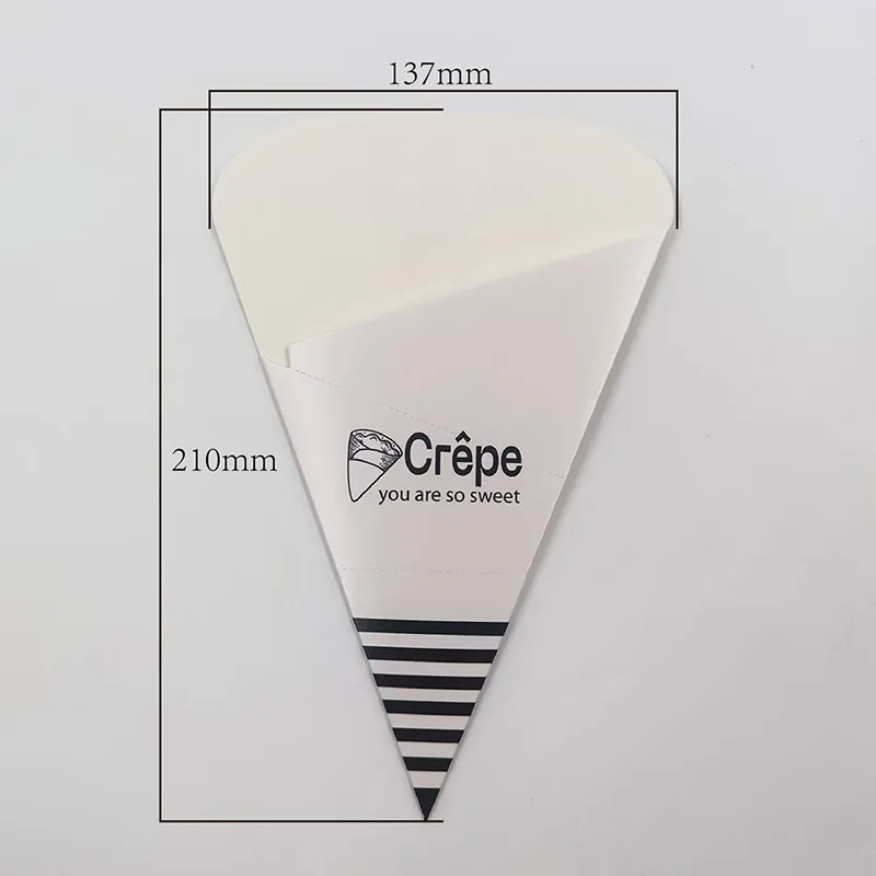 100pcs Cone Shape Paper Crepes Box Pancake French Fries Crepe Holder Food Packaging Bag  Festival Party Supplies