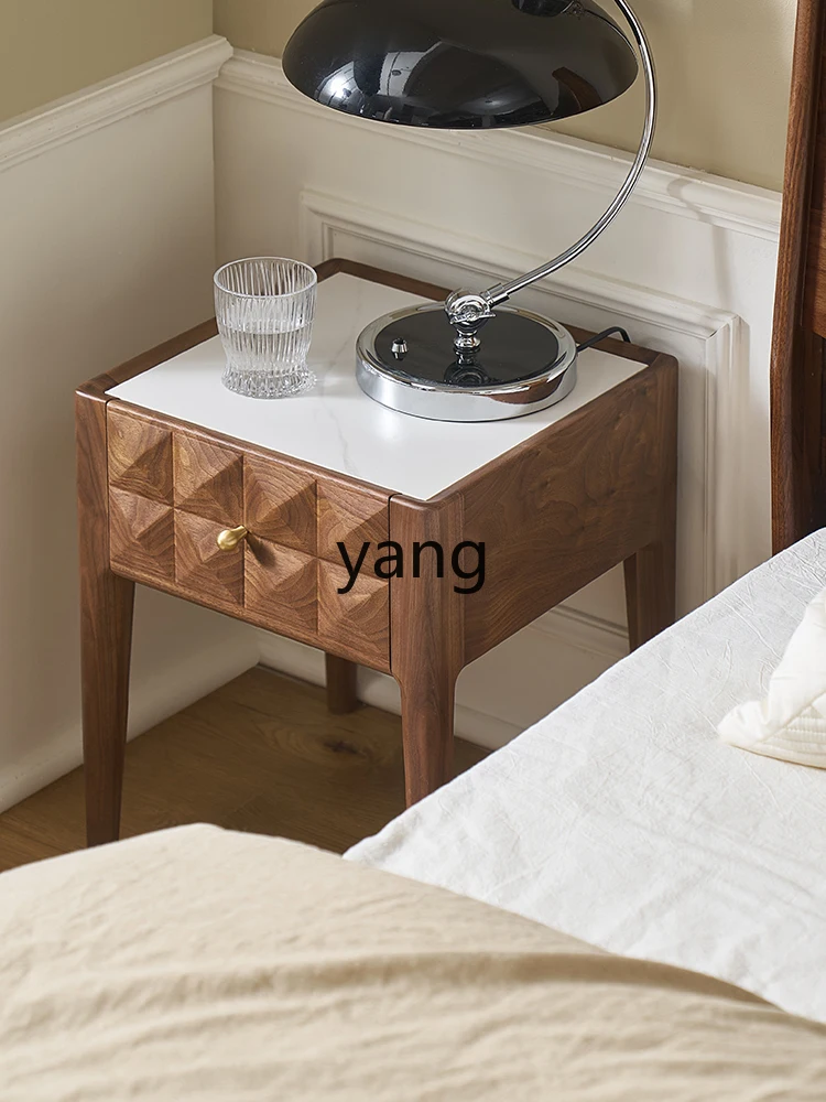 Yhl Solid Wood Bedside Cabinet Wooden Bed-Head Cabinet Narrow Edge Stone Plate Retro North America Black Walnut Wooden Bed Edge