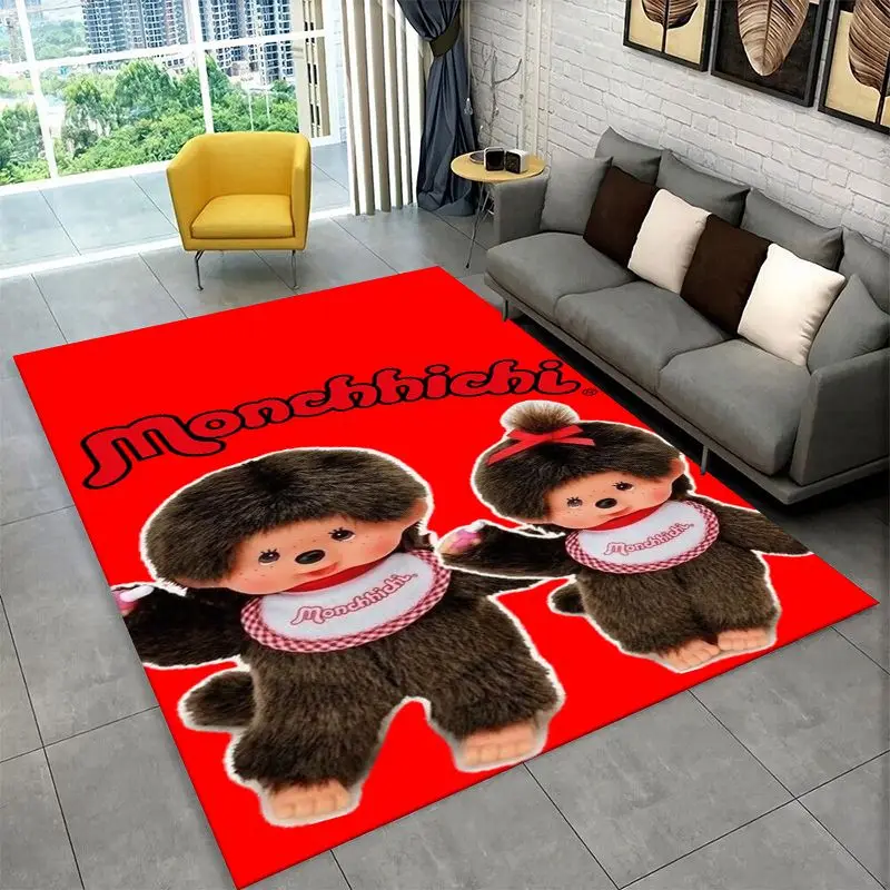 HD M-Monchhichi Cute Cartoon Monkey Holiday Carpet Rug for Bedroom Living Room Sofa Home Decor,Game Area Rug Non-slip Floor Mat
