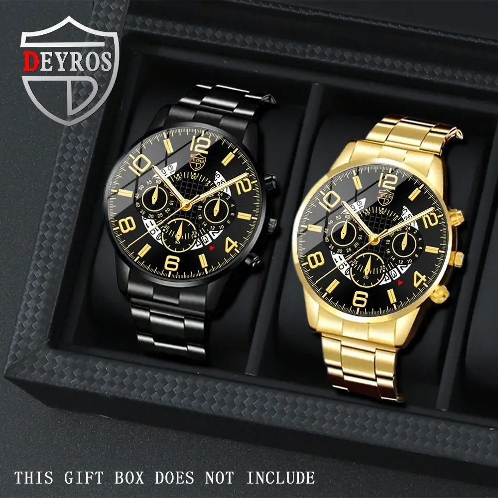 

2Pcs/Set Men's Fashion Luxury Watch Round Alloy Analog Mens Watch Casual Quartz Wrist Watch for Men Birthday Father's Day Gift