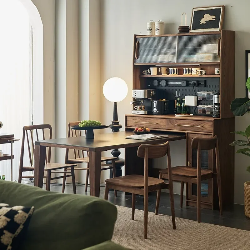 Black walnut solid wood dining side cabinet integrated against the wall cabinet cherry wood multi-function