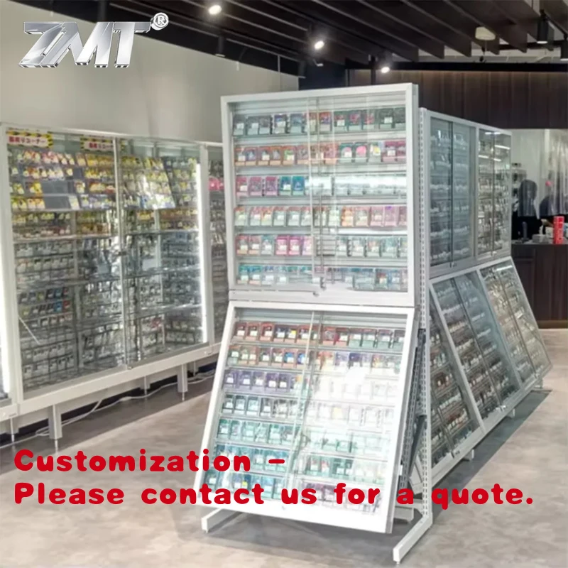 custom.Custom Professional Retail TCG Display Polycarbonate / White Stand & Silver Retail Shop Graded Trading Card Displays