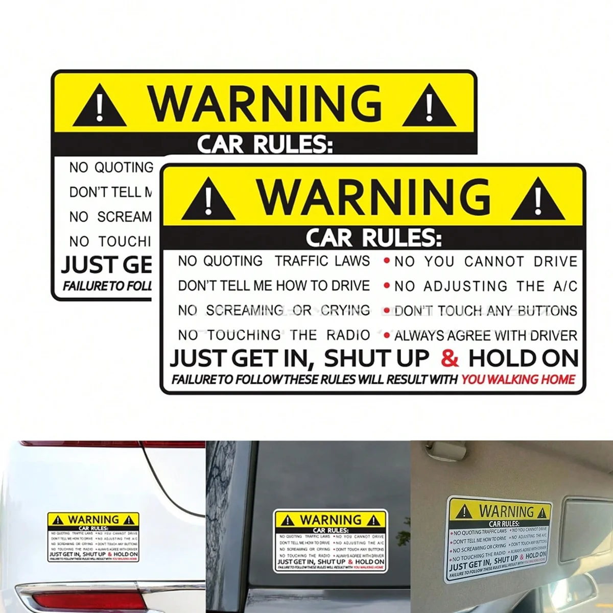 Car Safety Warning Rules Stickers - Automotive Alert Decals for Vehicle Safety