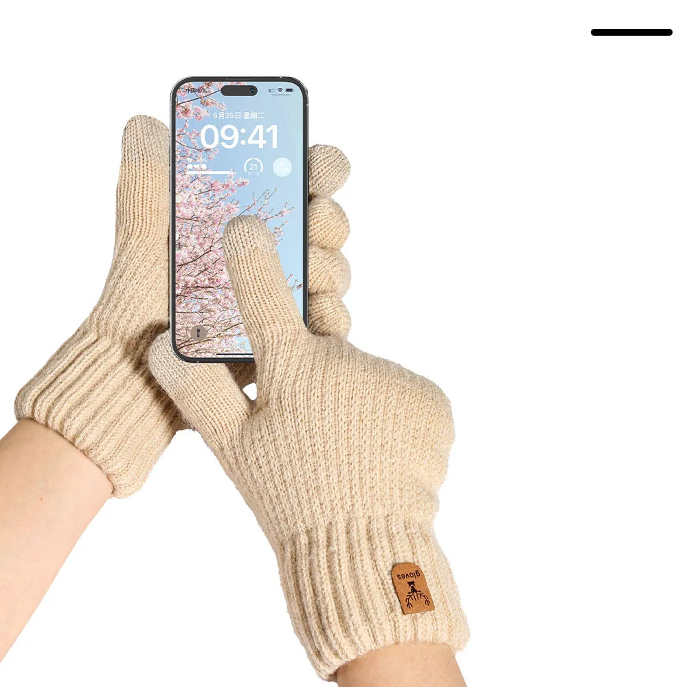 Women's And Men's Gloves Knitted Gloves Warm Cold Resistant Outdoor Cycling Double Layer Velvet Thick Touch Screen Winter Gloves