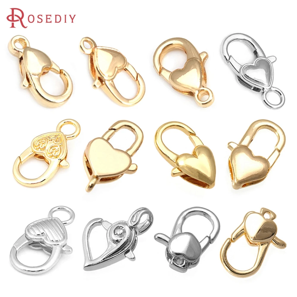 18K Gold Color Brass with Heart Lobster Clasps Connect Clasps Jewelry Necklaces Bracelets Making Diy Findings Accessories
