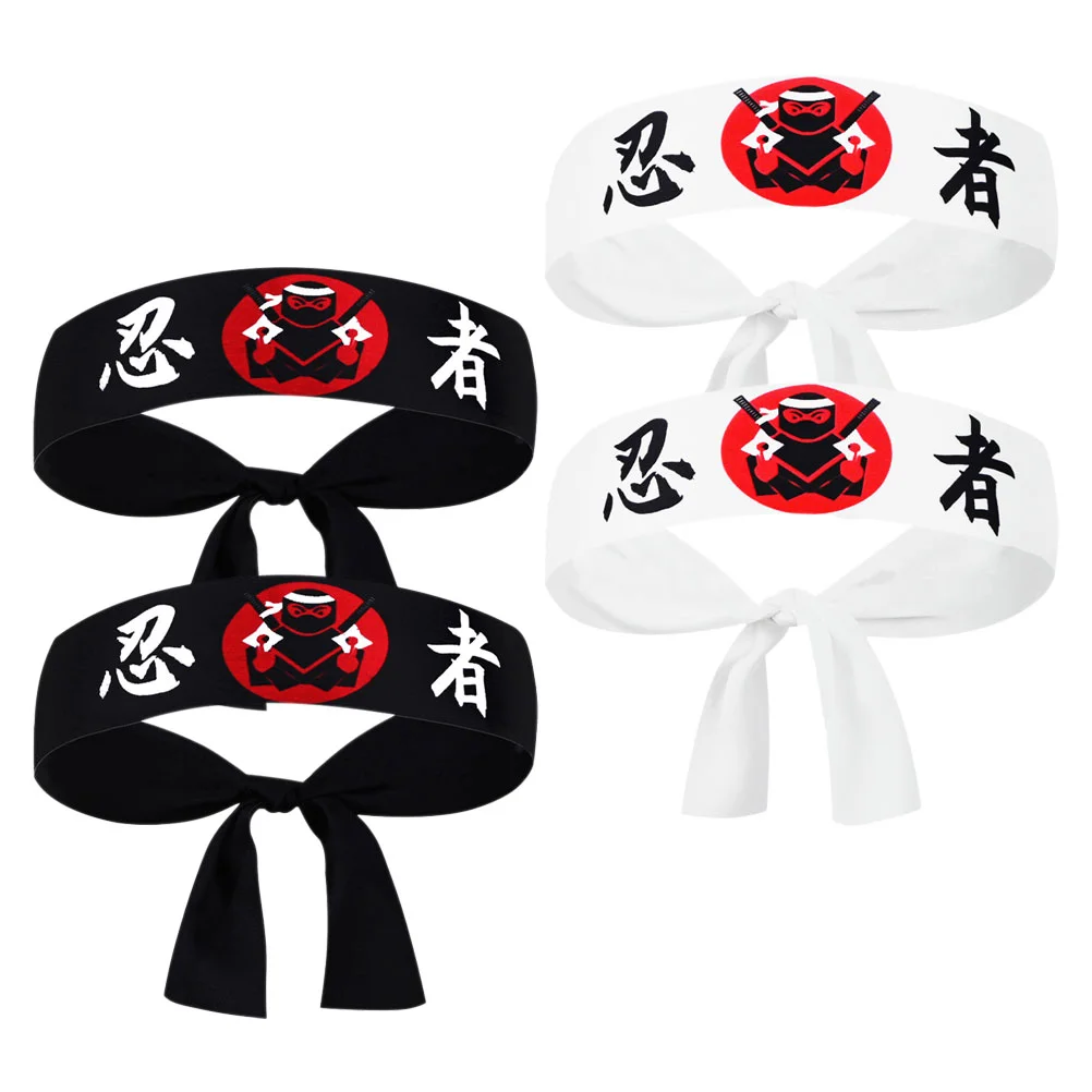 4 Pcs Ninja Print Headscarf Headband Japanese Style Decorative Samurai Fitness Child Bands Themed Headband for Boys Girls