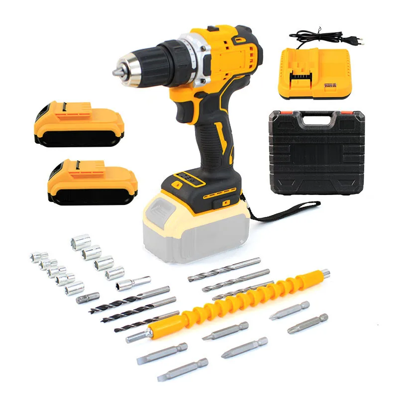 Lithium Battery Charging Drill Impact Drill Dual Speed 10mm Impact Multifunctional Household Electric Screwdriver with Brush