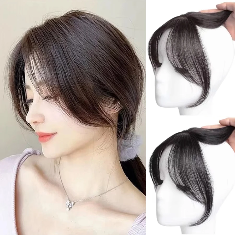 

Synthesis Wig Middle-part Bangs Hair Extensions Clip In Forehead Natural Seamless French Oblique Bangs Eight-character Bangs