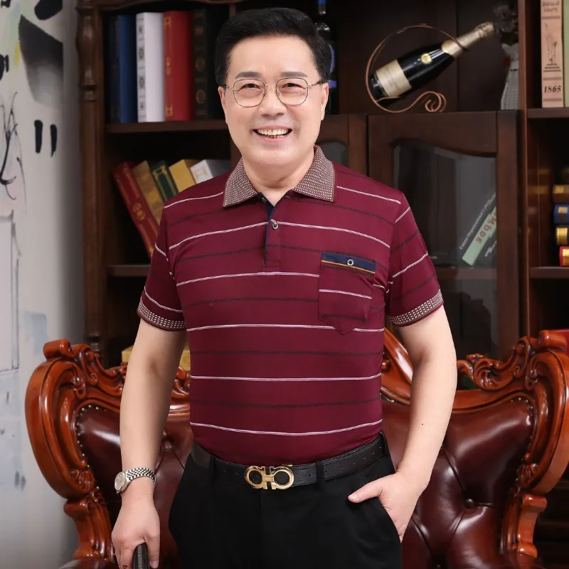 

Luxury Golf Polo Shirts Short-sleeved T-shirt Summer Men Clothing Business Stripes Ice Silk Tops Loose Tees Polo T Shirt for Men