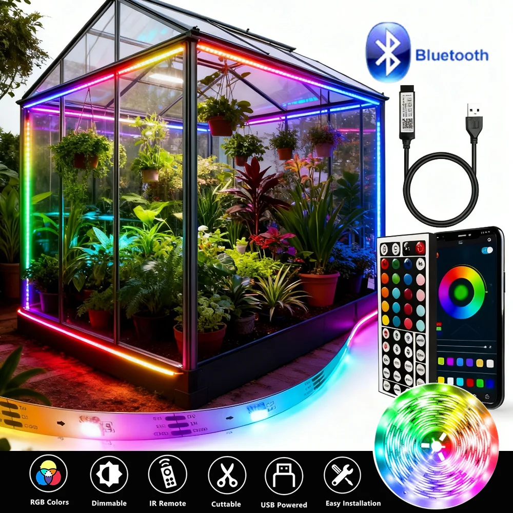 

USB RGB LED Strip Bluetooth APP Control 44Keys Music Sync APP Remote Flexible Lamp Tape for Room Home TV backlight Lighting