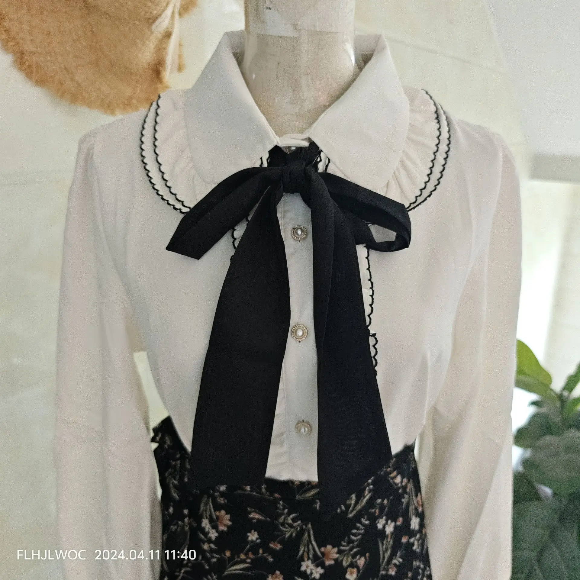 Purple White Shirts Office Lady Formal Work Cute Sweet Girls Women Long Sleeve Button Japan Style Lace-Up Ribbon Bow Tie Tops