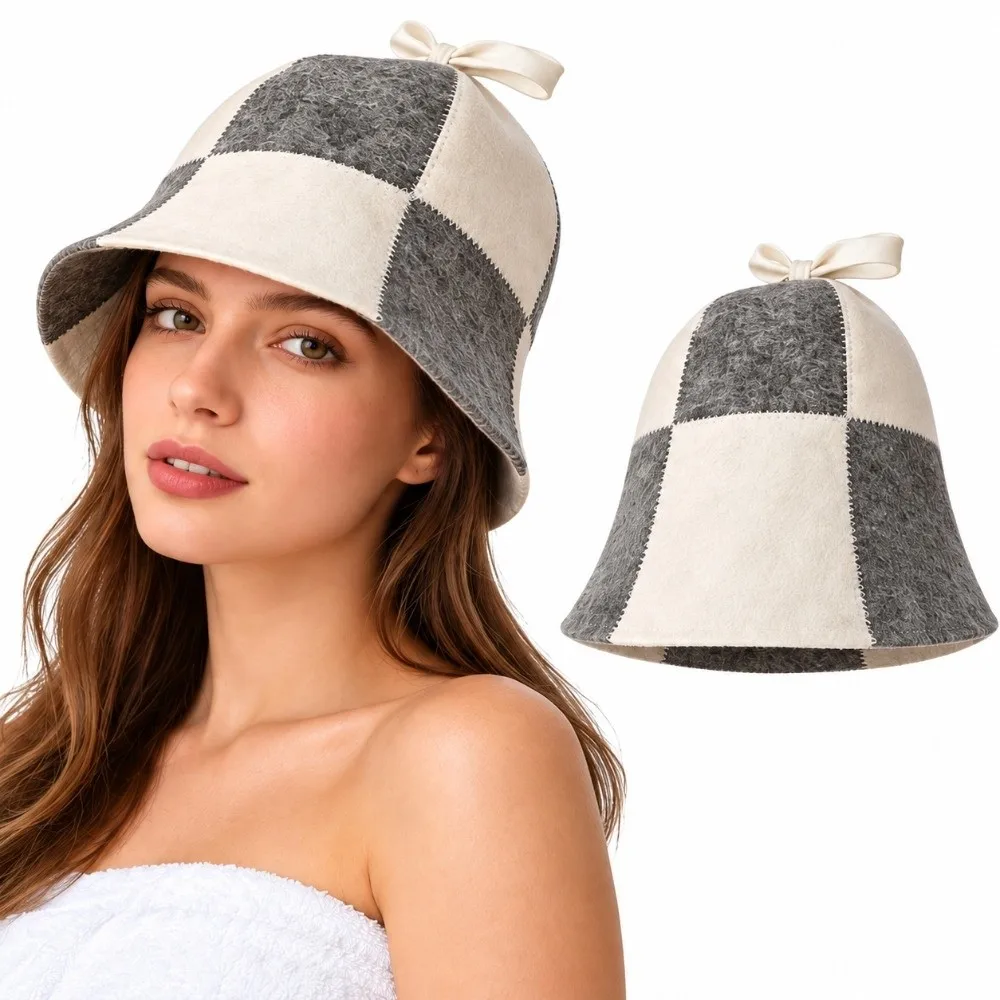 New Leaf Pattern Sauna Hat Snowflake Felt Polka Dot Sauna Cap Absorbent Hanging Loop Hair Protection Hat Bathroom Accessories