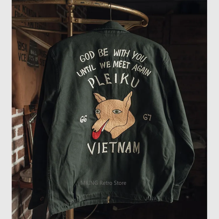 

Нет в наличии Yokosuka Вышитая куртка с черепом Вьетнамская винтажная парусиновая куртка с вышивкой лисы