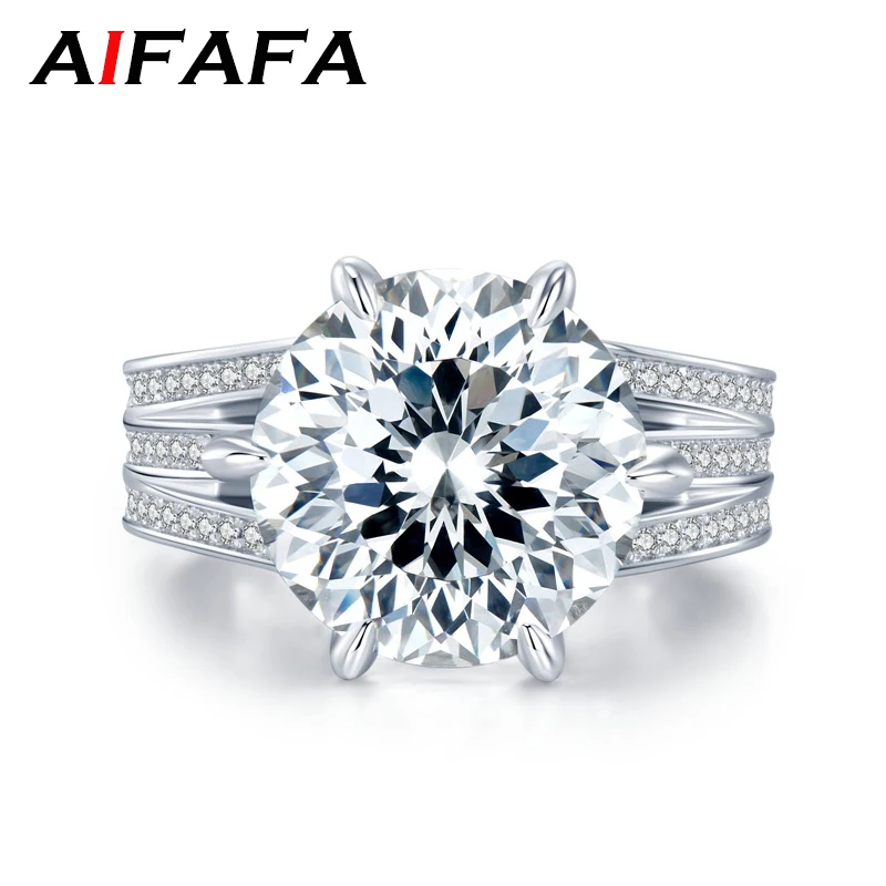 

AIFAFA 100% 925 Sterling Silver 10ct High Carbon Diamond Ring for Women Fireworks Cut Sparkling Gemstone Wedding Jewelry Gifts