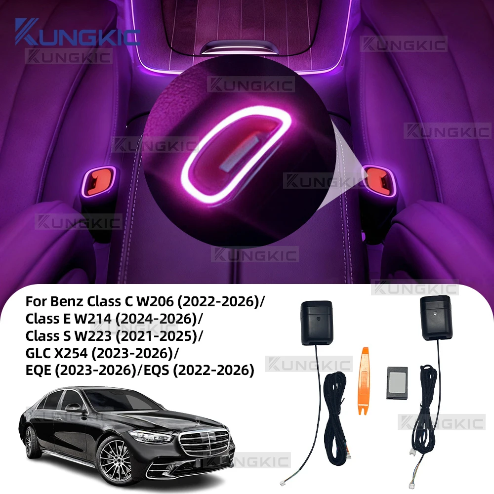 

Для Mercedes-Benz C, E, S-класса (W206, W214, W223), GLC (X254), EQE, EQS 2023-2026: RGB-подсветка салона с управлением через ремень безопасности и пультом ДУ