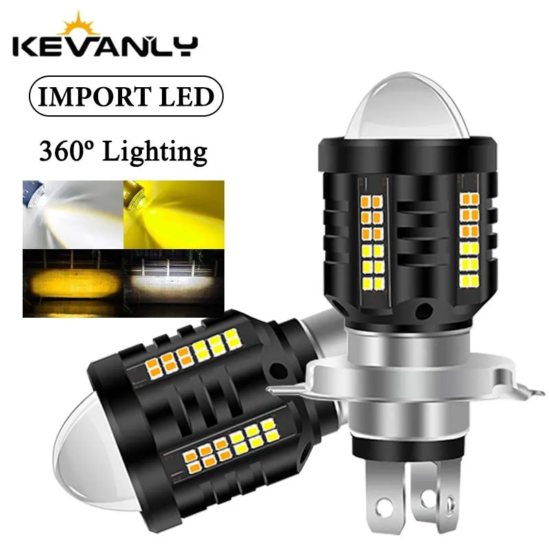 1PCS H4 LED Headlight for Motorcycle H6 BA20D Bulbs White Yellow Hi Low Beam Projector Lens Fog Lamp Scooter Motorbike Headlamp