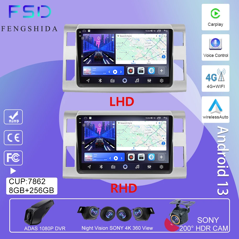 Android Auto For Toyota Previa 3 III XR50 Estima 2006 - 2019 Car Radio Multimedia Player GPS Carplay QLED WIFI BT No 2 din DVD