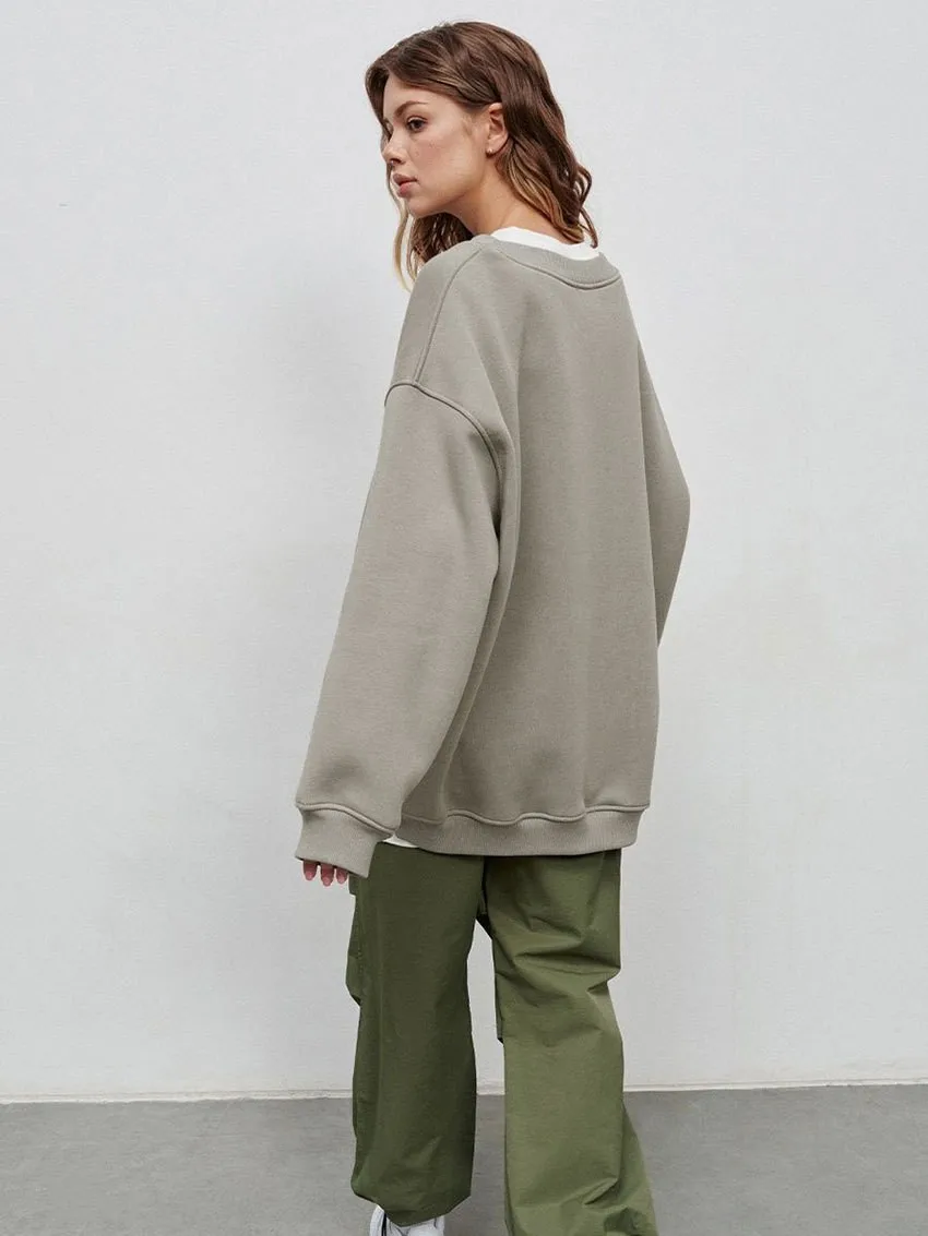 Round Neck Pullover Hoodie Mid Length Alternative Street with Loose Fit Single Regular Thickness Streetwear Women Sweatshirts