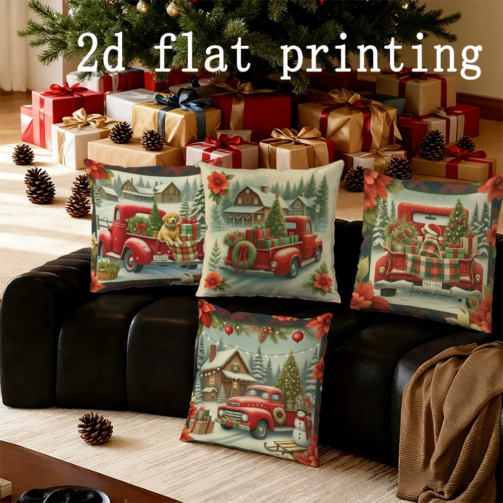 

Домашний декор, рождественская красная подушка с рисунком грузовика, подходит для дивана, спальни, автомобиля, наволочка, прямоугольная подушка для спины