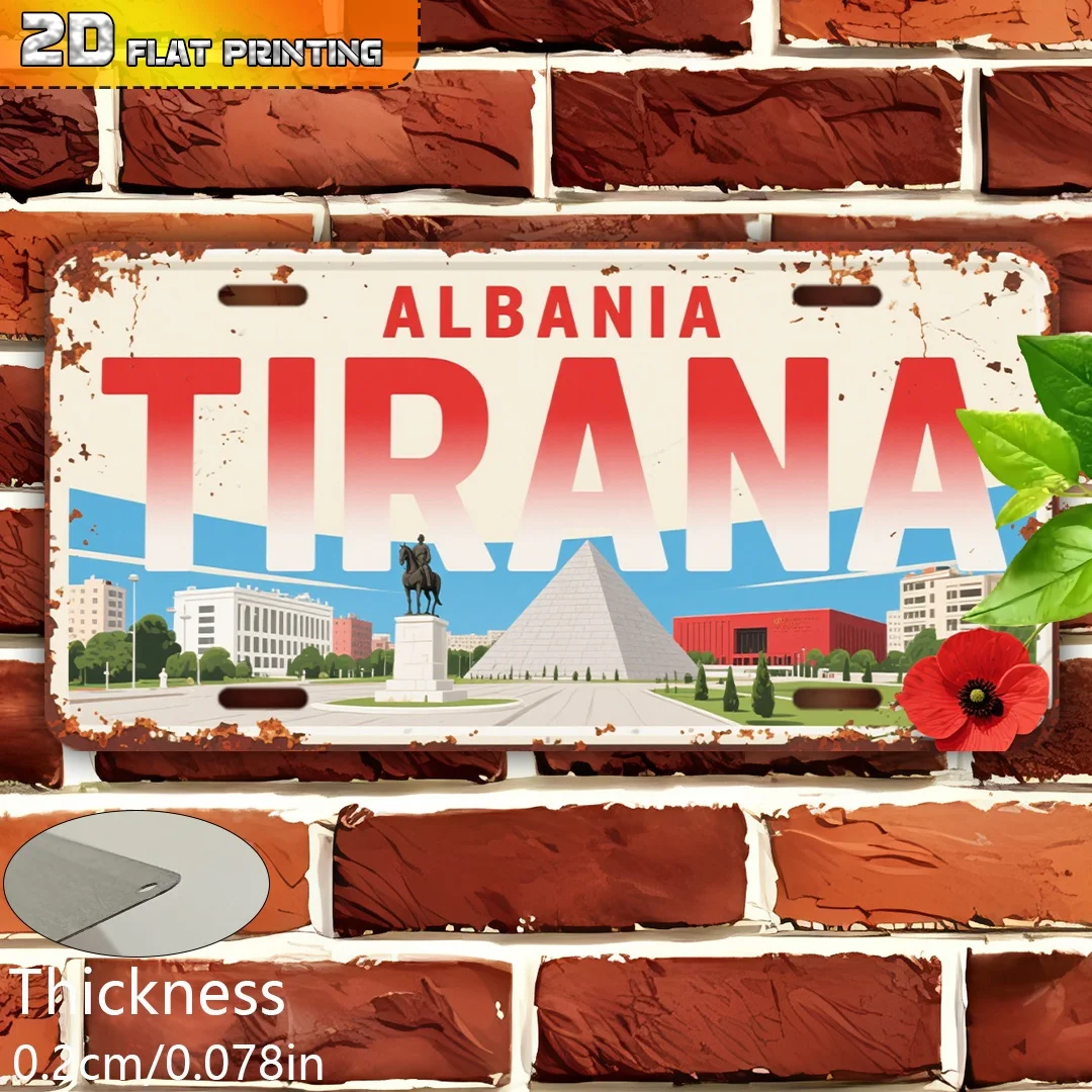 2D Flat, Aluminum Sign, Decorative Plaque Statues 12*6in, Tirana Albania Scenery, Home Decor, Travel Souvenir, Wall Decor