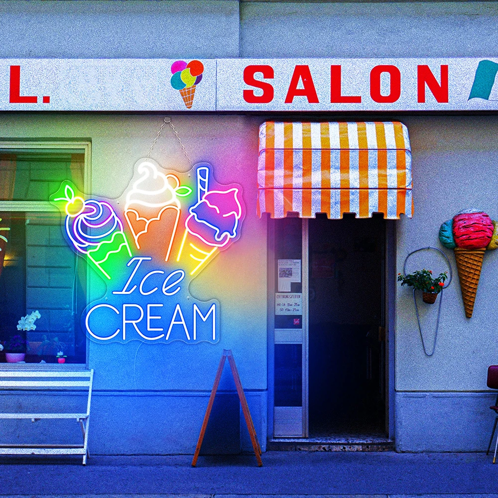 Ice Cream Neon Sign Customized Ice Cream Shop Wall Decor Neon Light Dessert Store Decoration Business Logo Led Light Signs