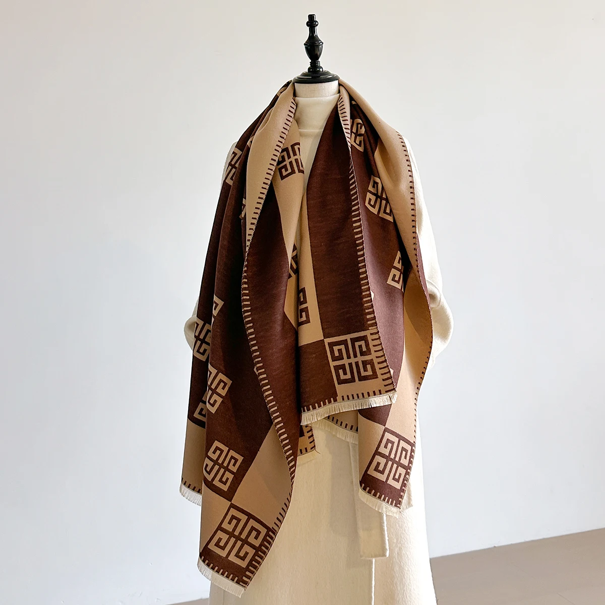 2025 أحدث تصميم الشتاء الوجهين الجاكار أوشحة كشميرية عالية الجودة المرأة رشاقته التفاف شال السيدات الصوف الباشمينا وشاح #1