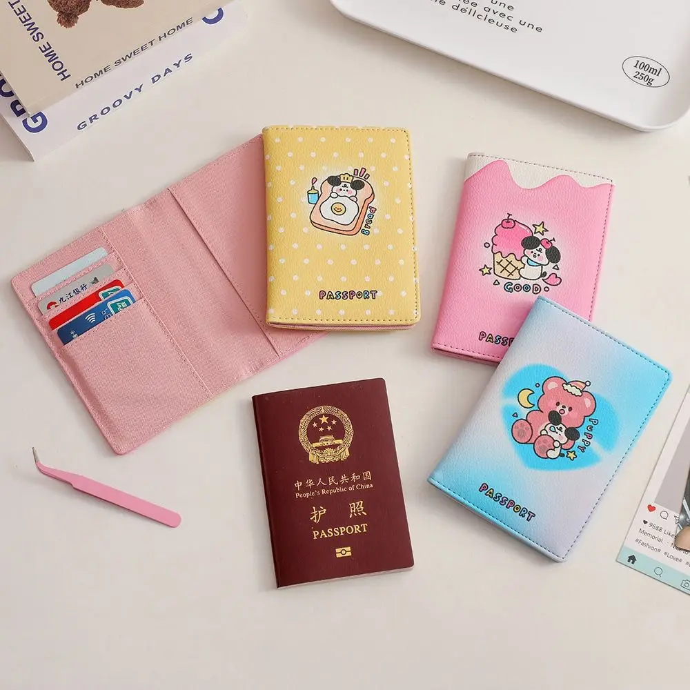 New INS Passport Card Holder PU Rabbit Little Bear Travel Passport Holder Girl ID Storage Bag Cartoon Passport Cover Case