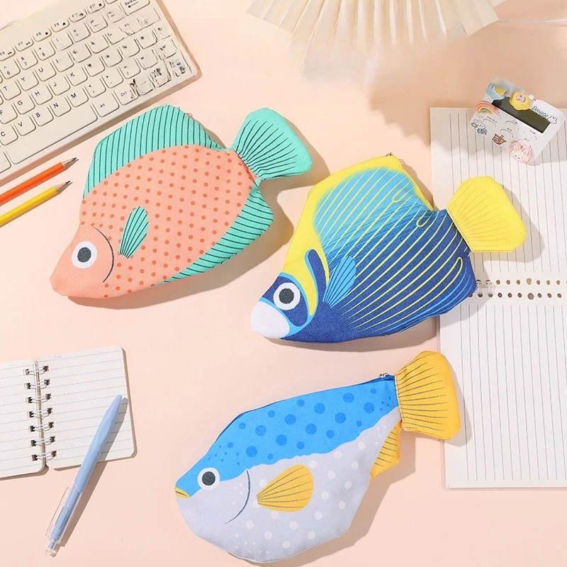 Large Capacity Funny Sea Fish Shaped Zipper Pencil Case Storage Bag Creative DIY Journal Material Student Supplies Stationery